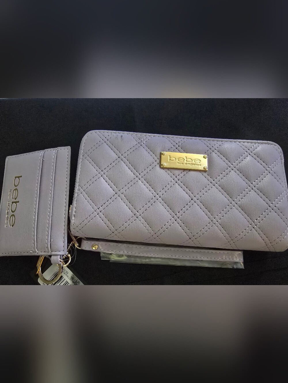 bebe Jessica Quilted Lavender Wristlet with Card Holder and Gold Accents